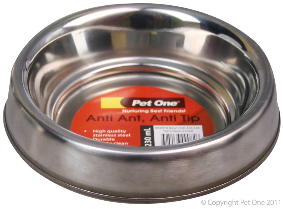 Pet One Bowl Anti Ant Stainless Steel 230ml - Dog Bowls & Feeding Accessories 