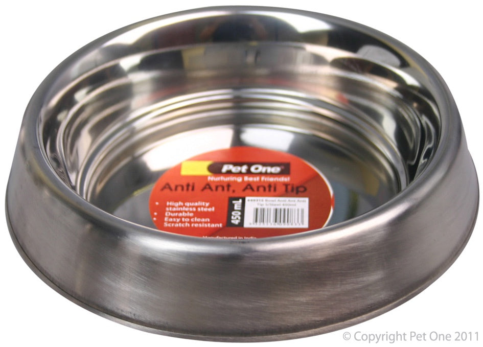 Pet One Bowl Anti Ant Stainless Steel 450ml - Dog Bowls & Feeding Accessories 