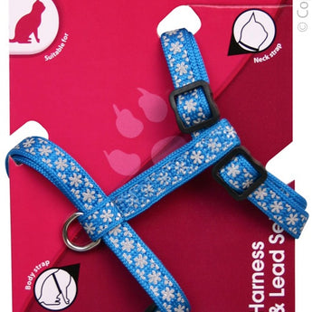Pet One Cat/Kitten Reflective Harness & Lead Set Blue - Cat Tethering 