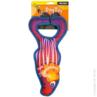 Pet One Interactive Squeaky Tug Ring Fish Blue 30cm - Dog Toys 