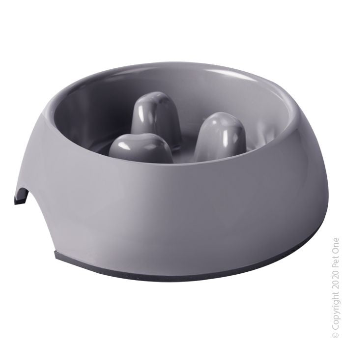 Pet One Melamine Slow Down Feeder Round Light Grey 140ml - Dog Bowls & Feeding Accessories 
