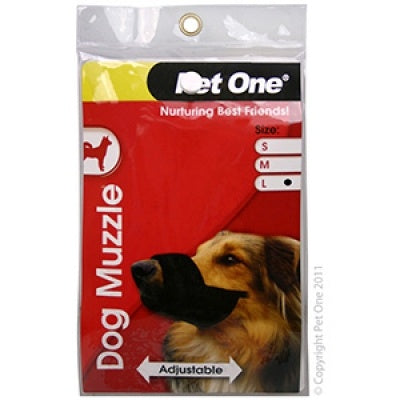Pet One Muzzle Nylon Adjustable Black Large - Dog Training 