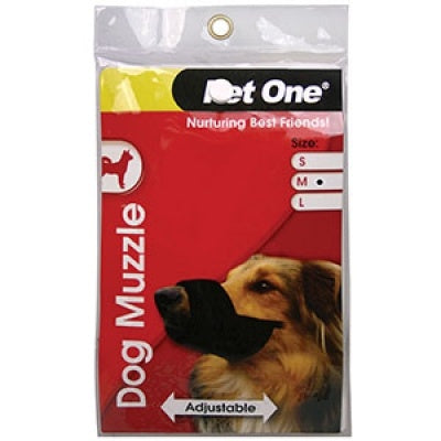 Pet One Muzzle Nylon Adjustable Black Medium - Dog Training 