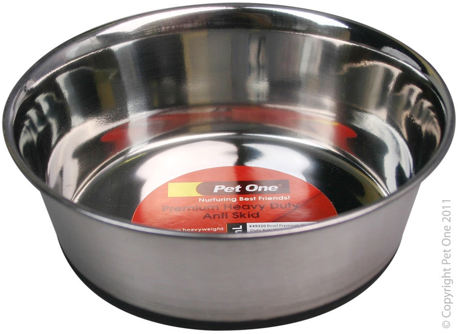 Pet One Premium Heavy Duty Bowl Anti Skid Stainless Steel 600ml - Dog Bowls & Feeding Accessories 