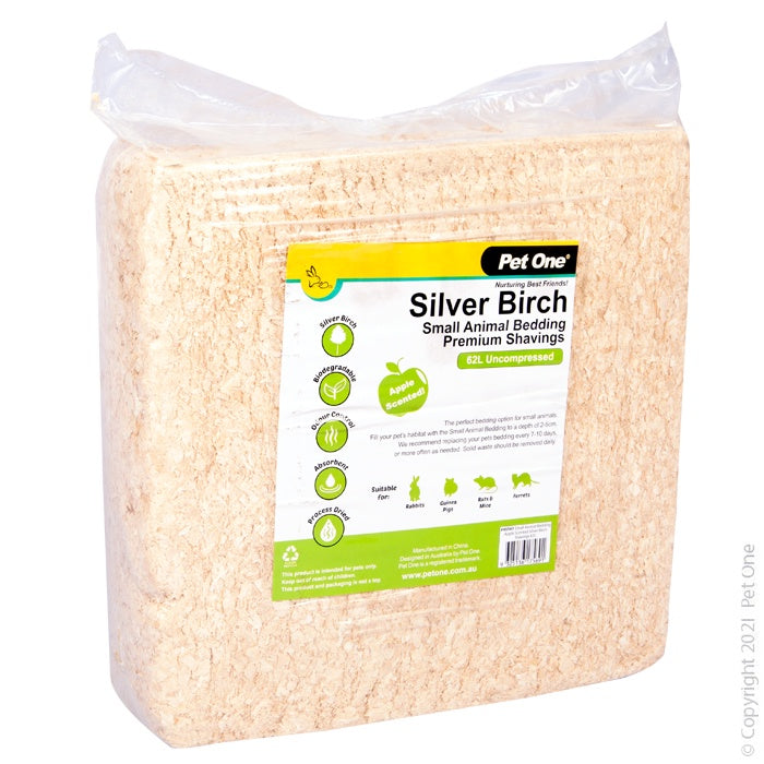Pet One Silver Birch Bedding Apple Scented 4kg/62L - Small Animal Bedding 