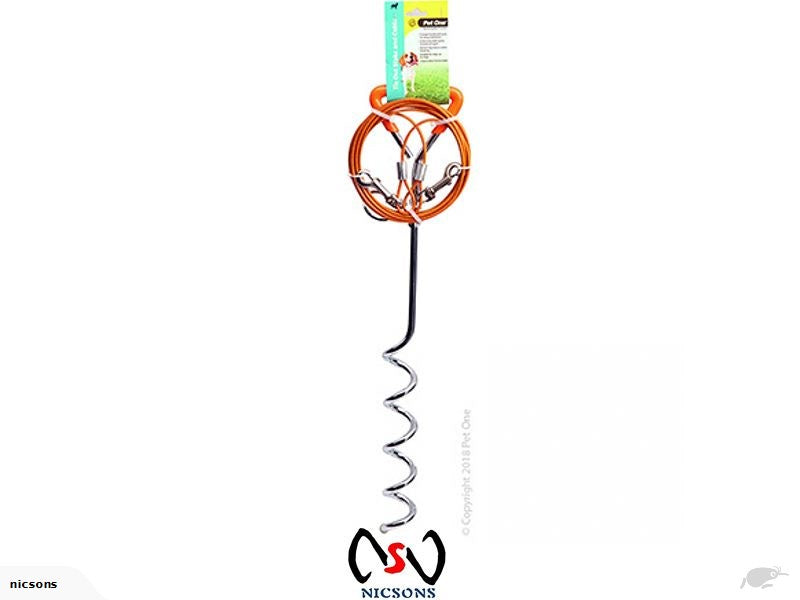 Pet One Tie Out Stake Set With 3m Cable Dog Tethering Accessories