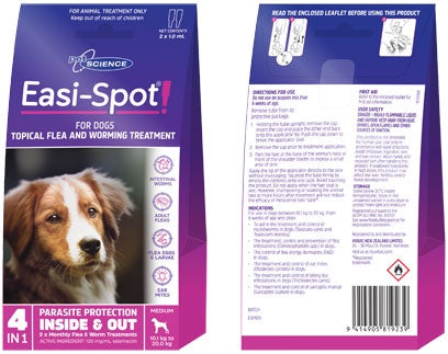 PetScience Easi-Spot Medium Dog 2 Pack - Dog Flea & Worm Treatments 