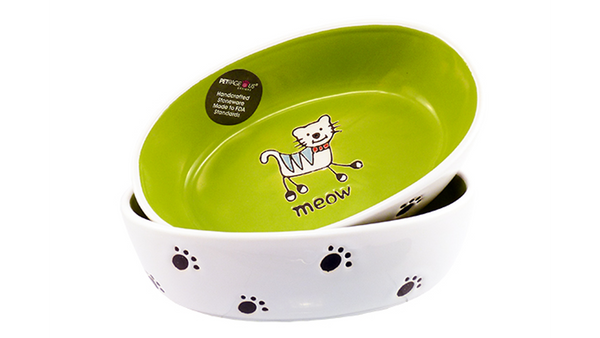Silly Kitty Bowl Oval Lime Green