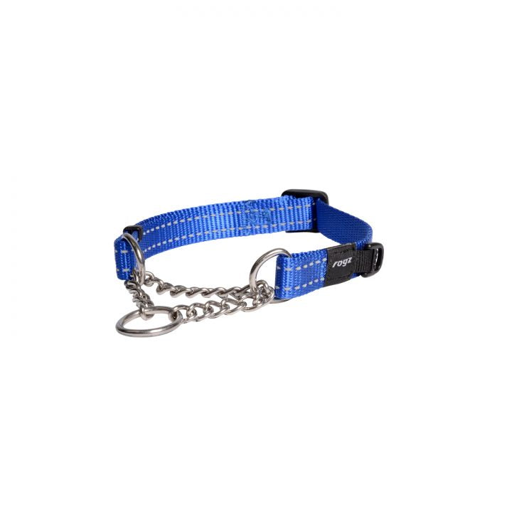 Rogz Fanbelt Obedience Dog Collar Blue Large - Dog Collars, Leashes & Harnesses 