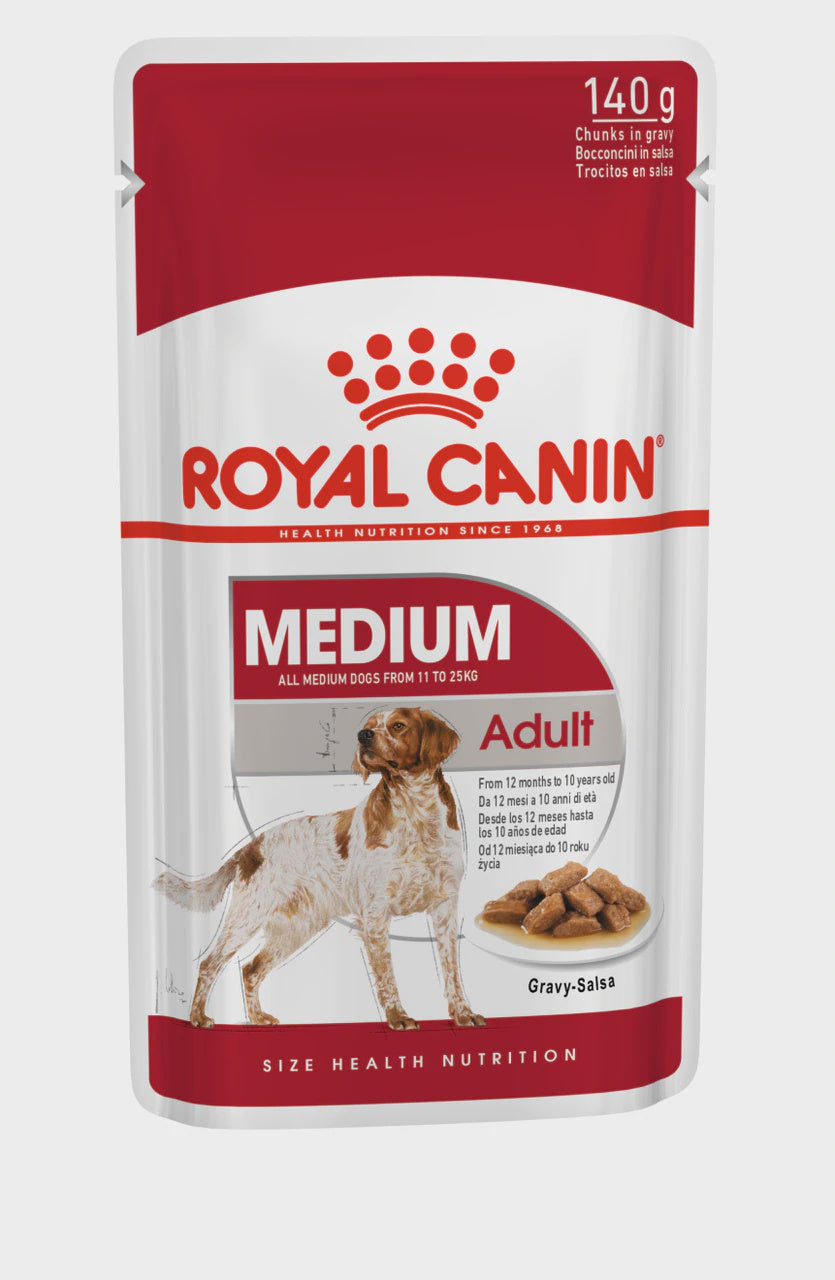 Royal Canin Medium Adult Dog In Gravy Wet Food Pouch 10 x 140g - Dog Food 
