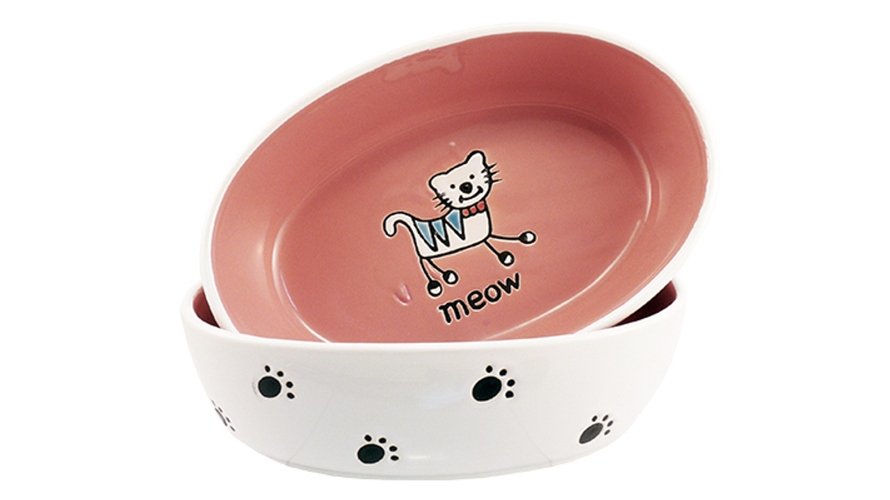 Silly Kitty Bowl Oval Pink - Cat Bowls & Feeding Accessories 