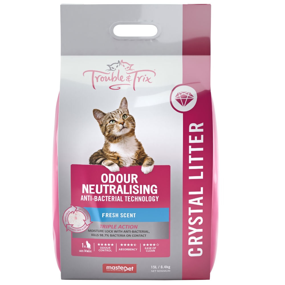 Trouble and Trix Antibacterial Crystal Cat Litter 15L