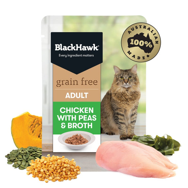 BlackHawk Adult Cat Grain Free Chicken, Peas & Broth 85G